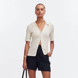 Madewell Cutaway Hem Polo Top Womens XL Ivory